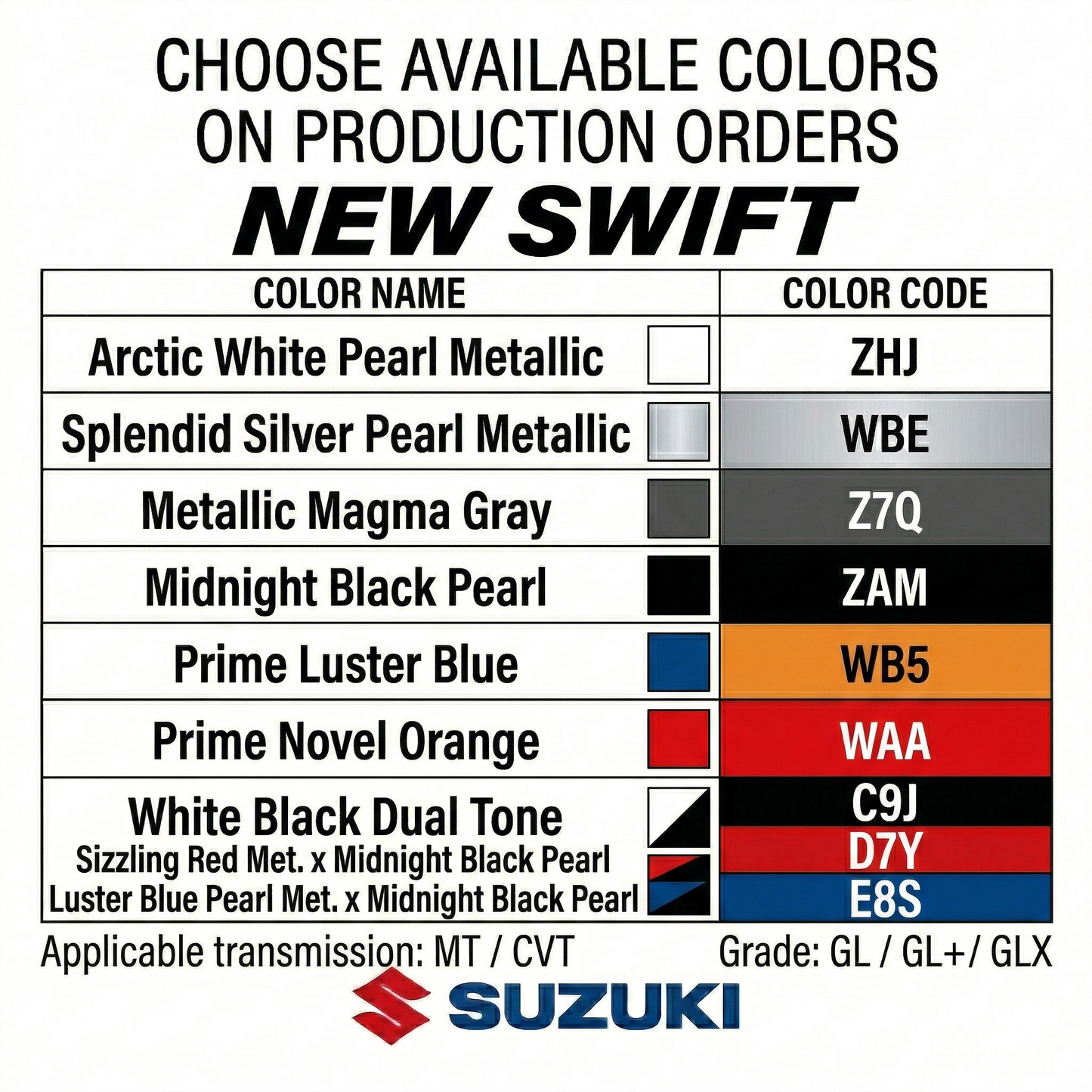 Suzuki Swift GLX 2026 - 0KM Hatchback - Dubai Export
